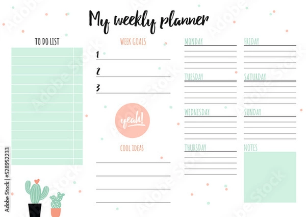 Obraz Weekly Printable planner Schedule for everyday A4