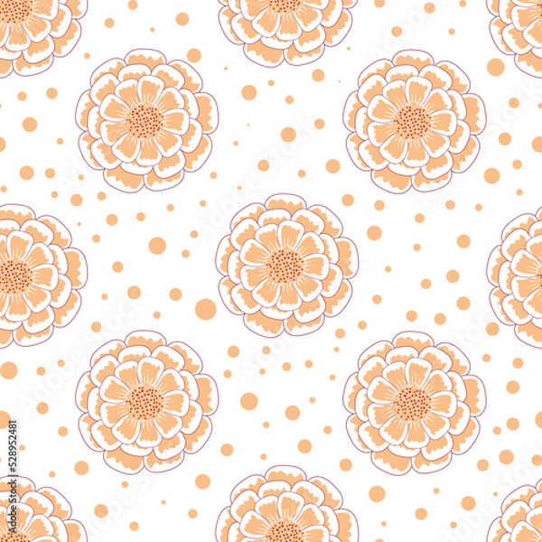 Obraz Seamless pattern with orange marigolds in flat style isolated on white background