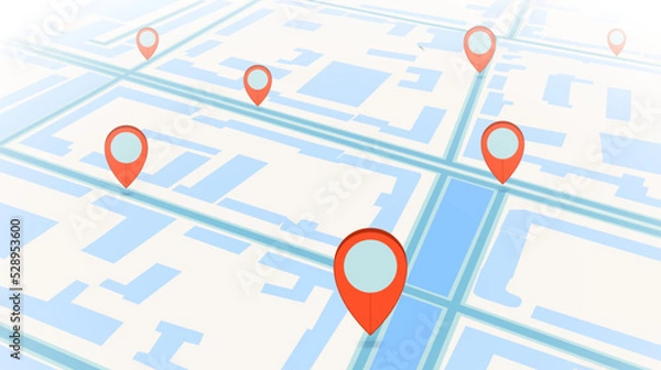 Fototapeta Abstract automobile map of the area with colored markers. Autonavigator, route. EPS 10.