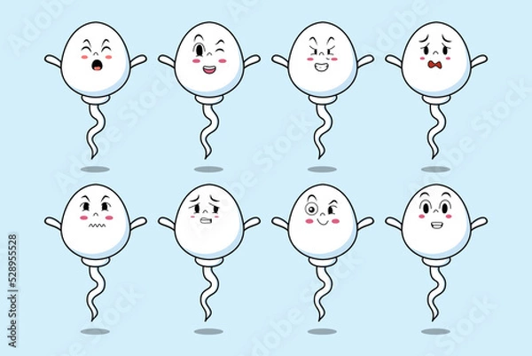 Fototapeta Set kawaii sperm cartoon character with different expressions of cartoon face vector illustrations