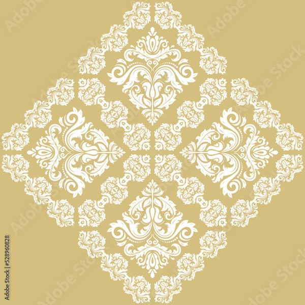 Fototapeta Oriental vector ornament with arabesques and floral elements. Traditional golden and white classic ornament. Vintage pattern with golden and white rhombus