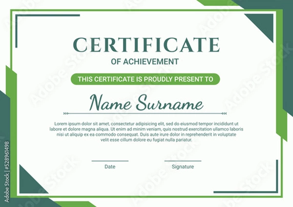 Obraz Certificate template design with green flat design