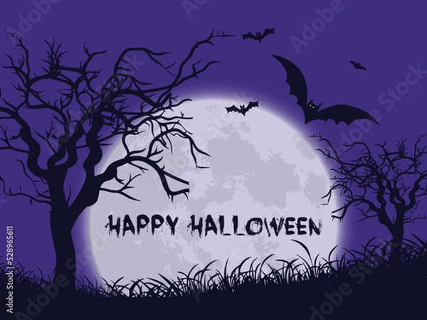 Fototapeta Halloween background with trees and bats