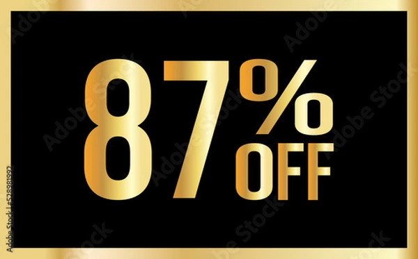 Obraz 87 percent discount. Golden numbers with black background. Banner for shopping, print, web, sale illustration