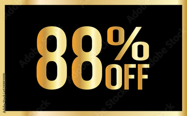 Obraz 88 percent discount. Golden numbers with black background. Banner for shopping, print, web, sale illustration