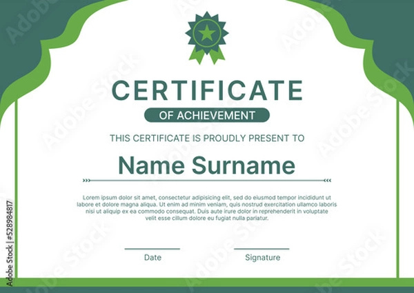 Fototapeta Certificate template with green flat design