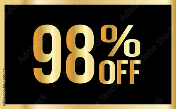 Obraz 98 percent discount. Golden numbers with black background. Banner for shopping, print, web, sale illustration