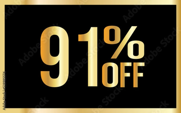 Obraz 91 percent discount. Golden numbers with black background. Banner for shopping, print, web, sale illustration