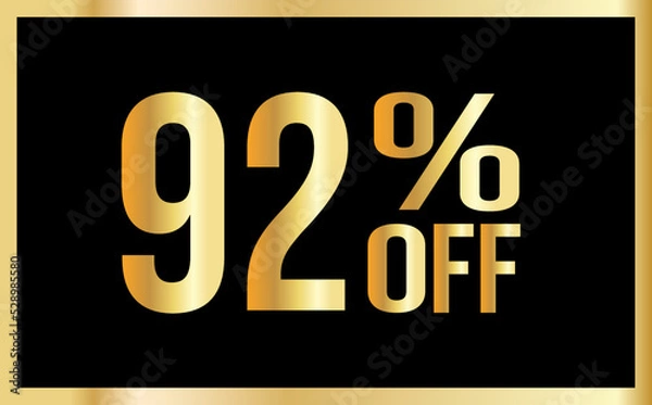 Obraz 92 percent discount. Golden numbers with black background. Banner for shopping, print, web, sale illustration