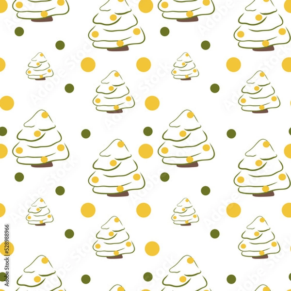 Fototapeta New Year seamless pattern for wrapping paper. Print for wallpaper and fabric. Christmas tree and mugs. Christmas background