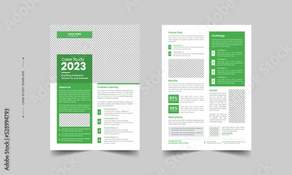 Fototapeta Corporate and business green case study template design, Case Study Double Side Flyer, Poster Design Template,  Flyer Template