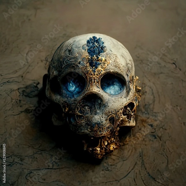 Fototapeta Skull and bones, 3D rendering jewelry skull. Fantasy. Abstract. Fantastic 3D rendered digital. 	