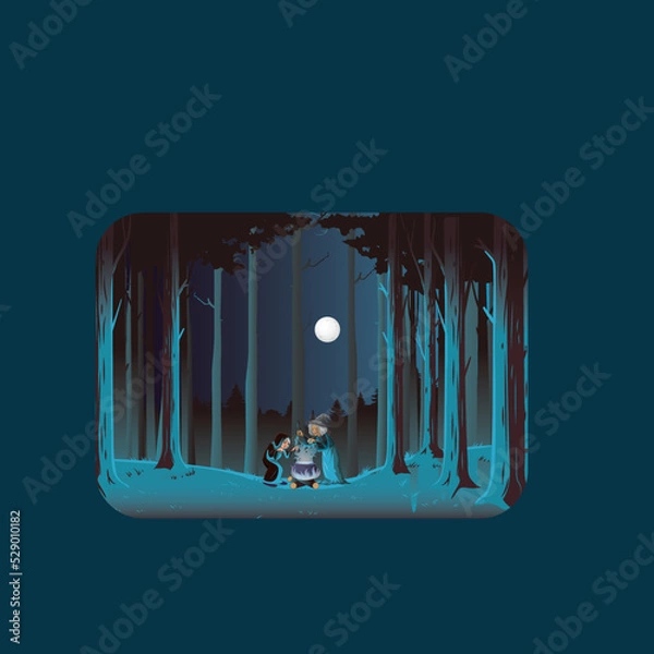 Obraz Night Forest Wizard Illustration Art
