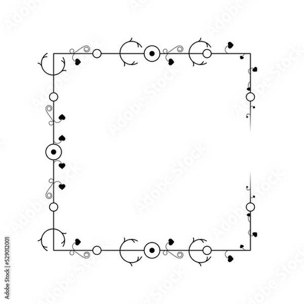 Fototapeta Abstract Black Simple Line Square With Leaf Leaves Frame Flowers Doodle Outline Element Vector Design Style Sketch Isolated Illustration For Wedding And Banner