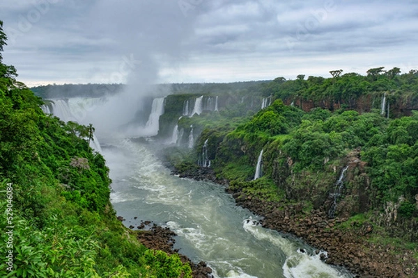 Obraz Iguazu waterfalls panoramic scenic view rainy weather 