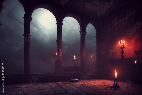 Obraz Spooky Dracula castle, Painting of haunted mansion