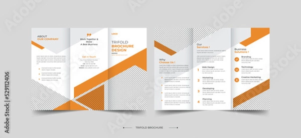 Fototapeta Minimalist Tri-Fold Brochure Design Template, Creative Modern Yellow Tri-fold Design