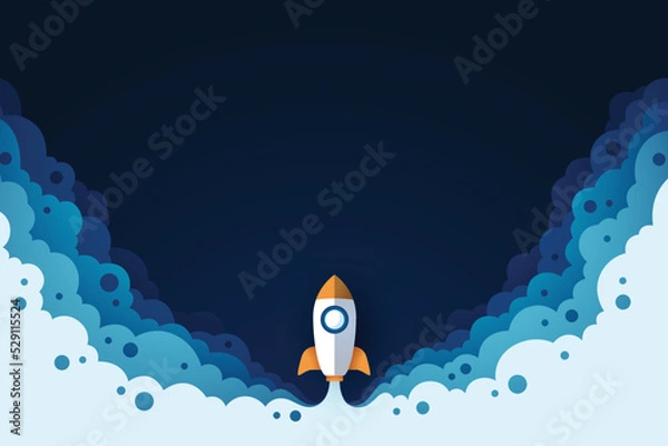 Fototapeta Rocket launch background with paper cut shape