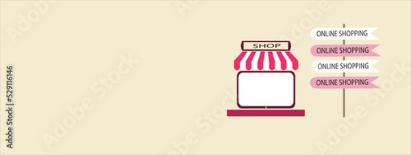 Fototapeta shop vector icon on a cream colored background for online media or business use. Illustration.