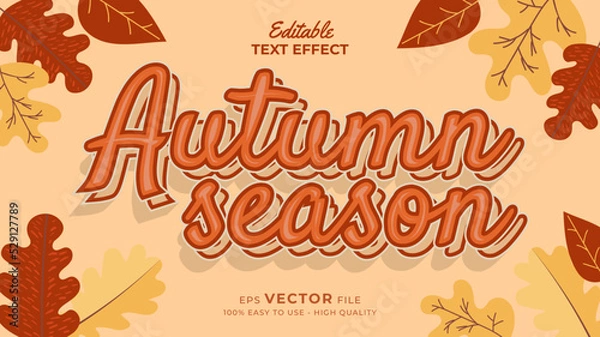 Fototapeta Editable text style effect - autumn text with maple leaves illustration
