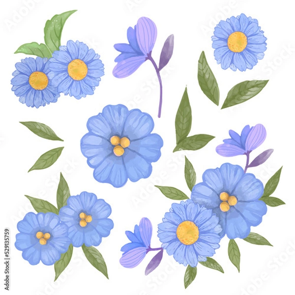 Fototapeta blue floral pattern isolated white background