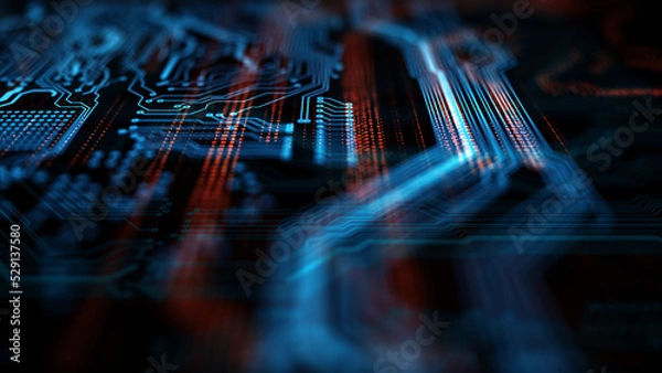 Obraz Printed circuit board futuristic server/Technology background of the abstract computer motherboard, can be used in the description of technological processes, science, education. 