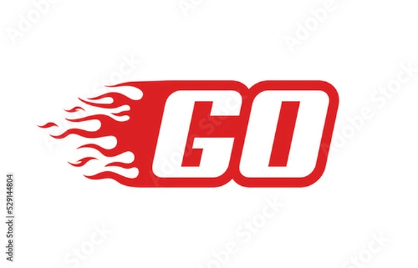 Obraz Letter GO or G O fire logo vector illustration in red and white. Speed flame icon for your project, company or application.