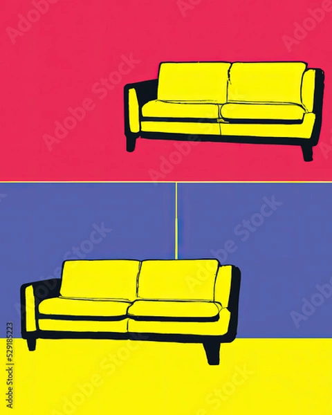 Obraz yellow sofa in a room pop art modern abstract on the wall backgound
