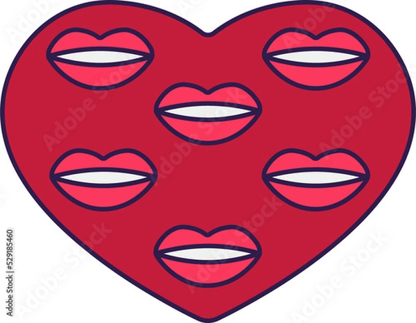 Fototapeta Retro Valentine Day icon heart. Love symbols in the fashionable pop line art style. The figure of a heart in soft pink, red and coral color. Png illustration isolated