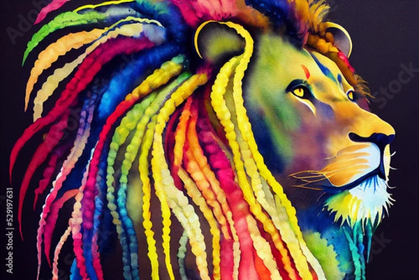 Fototapeta Colorful portrait. Lion. Watercolor colorful image. Digital painting.