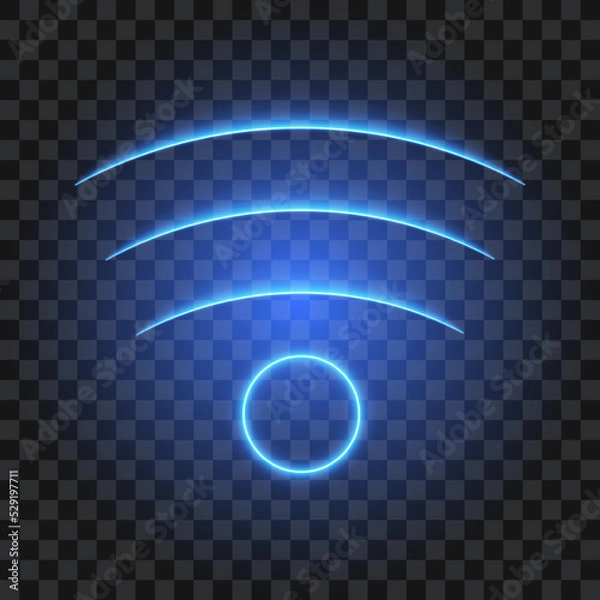 Obraz Neon wifi and wireless sign, connection signal icon, vector illustration.