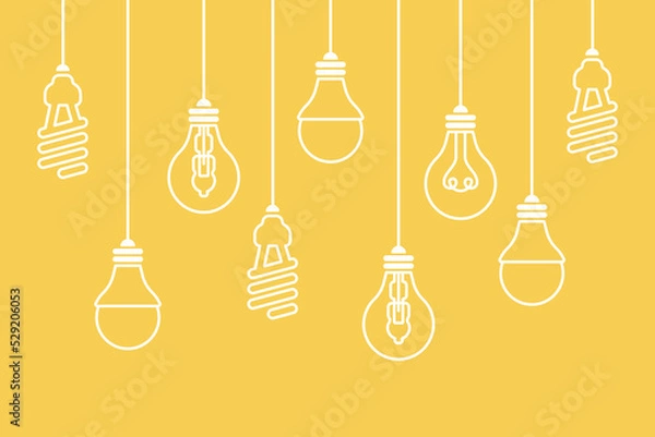 Fototapeta Yellow background with different types of lamps. Vector modern line illustration.