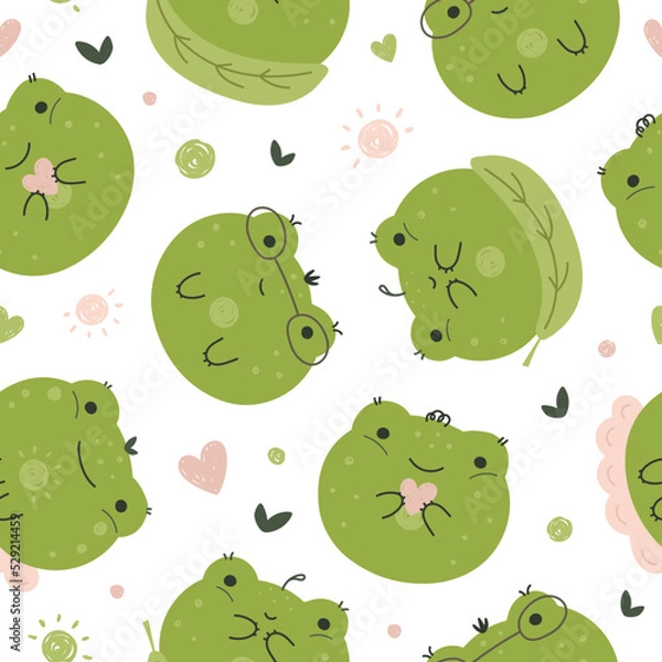 Fototapeta funny seamless childish pattern of cute frogs vector illustration