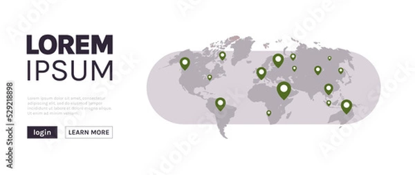 Obraz World map worlds pins and travel concept flat vector illustration.