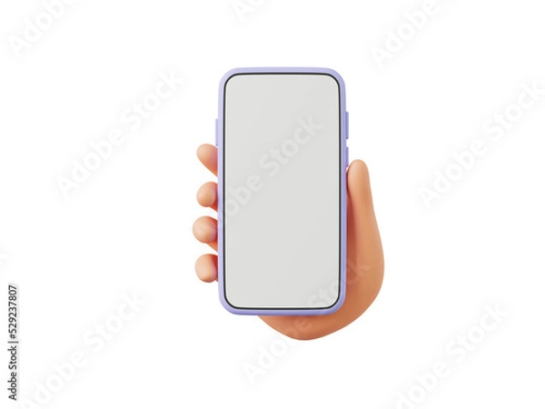 Fototapeta 3D cartoon hand holding smartphone, 3D render