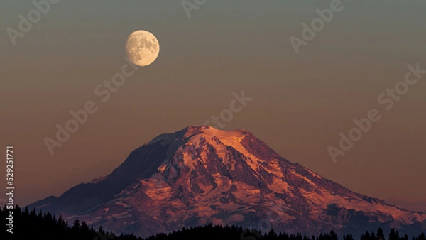 Obraz Harvest moon over Mt Rainier 
