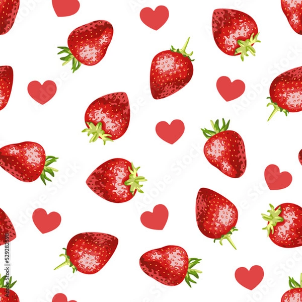 Obraz A pattern of juicy strawberries and hearts