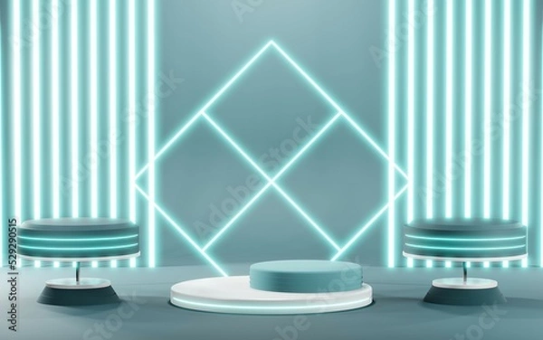 Fototapeta 3D rendering of blank product background for cream cosmetics Modern blue pastel podium background