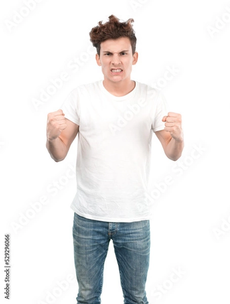 Obraz Young guy doing an angry gesture