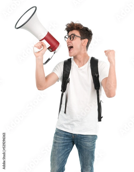 Obraz Young student using a megaphone