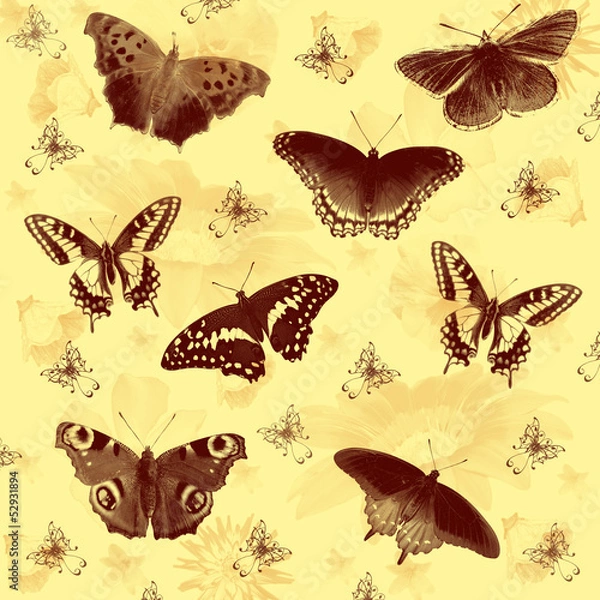 Fototapeta abstract background with flowers and butterfly , ornament