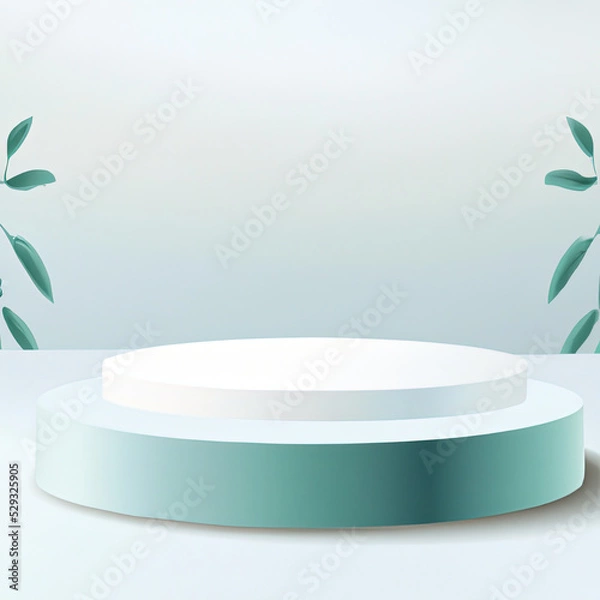 Obraz Summer round podium white background of abstract product scene cosmetic display or empty modern beauty stage platform 3d stand and minimal light pedestal natural presentation on blank studio backdrop