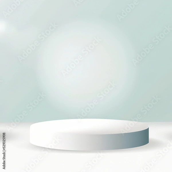 Fototapeta Summer round podium white background of abstract product scene cosmetic display or empty modern beauty stage platform 3d stand and minimal light pedestal natural presentation on blank studio backdrop