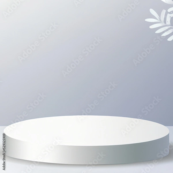 Fototapeta Summer round podium white background of abstract product scene cosmetic display or empty modern beauty stage platform 3d stand and minimal light pedestal natural presentation on blank studio backdrop