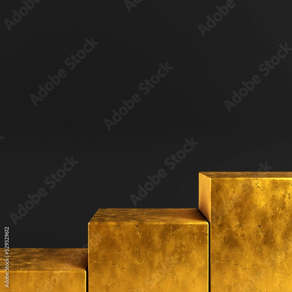 Obraz Golden square platform on black background 3D Illustration. 