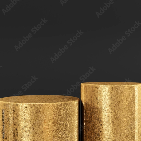 Obraz Golden round podium on black background 3D Illustration.