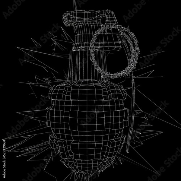 Obraz Abstract grenade wireframe 3D Illustration