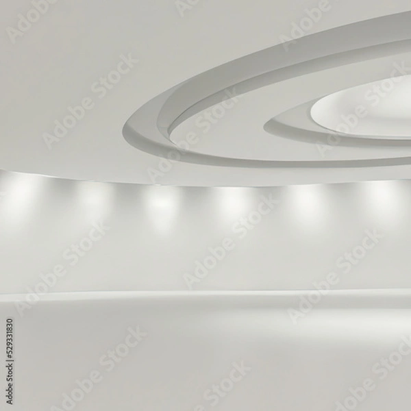 Obraz Modern white space interior with curve wall 3d render, There are glossy floor and ceiling decorate with hidden light.