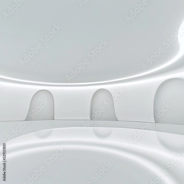 Obraz Modern white space interior with curve wall 3d render, There are glossy floor and ceiling decorate with hidden light.