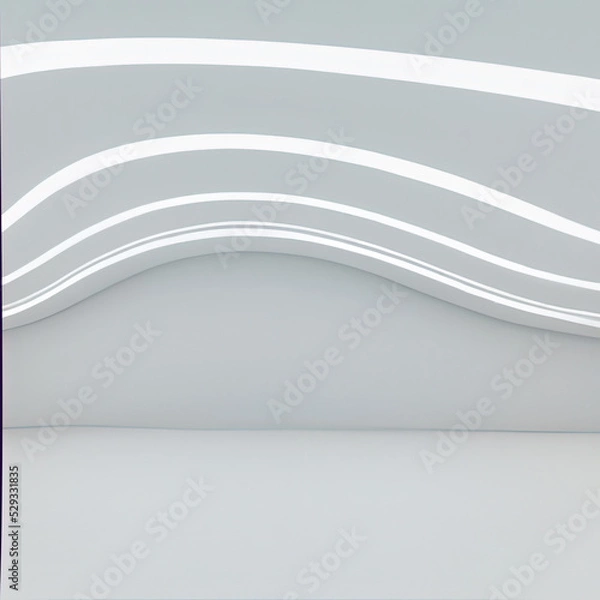 Obraz Modern white space interior with curve wall 3d render, There are glossy floor and ceiling decorate with hidden light.